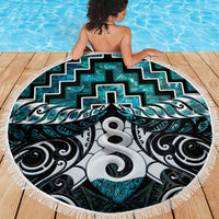 New Zealand Maori Beach Blanket Poutama Pikorua Turquoise Paua Shell LT05 - Polynesian Pride