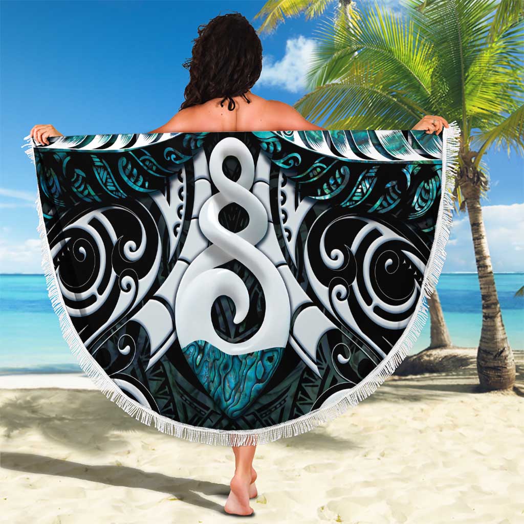 New Zealand Maori Beach Blanket Poutama Pikorua Turquoise Paua Shell LT05 - Polynesian Pride