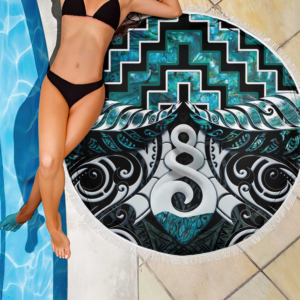 New Zealand Maori Beach Blanket Poutama Pikorua Turquoise Paua Shell LT05 - Polynesian Pride