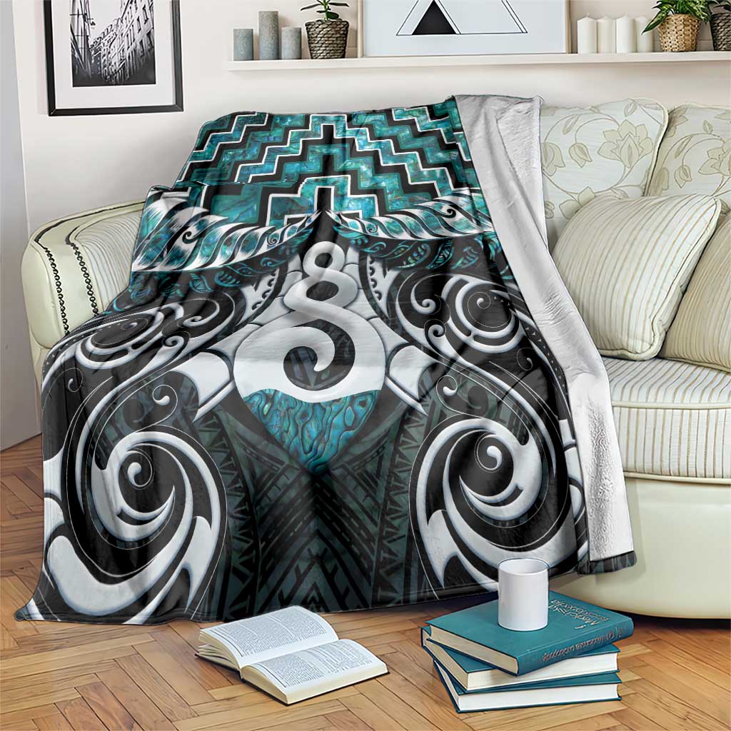 New Zealand Maori Blanket Poutama Pikorua Turquoise Paua Shell LT05 Turquoise - Polynesian Pride