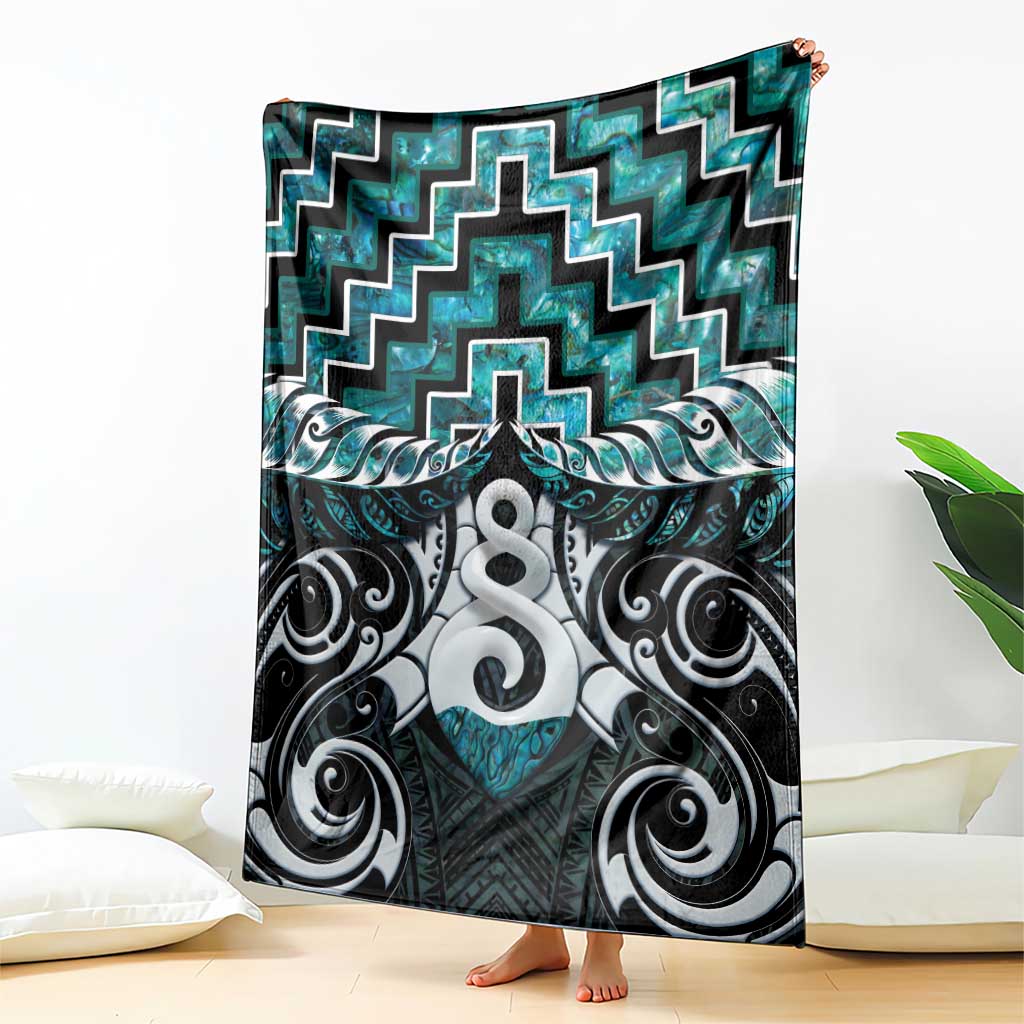 New Zealand Maori Blanket Poutama Pikorua Turquoise Paua Shell LT05 - Polynesian Pride