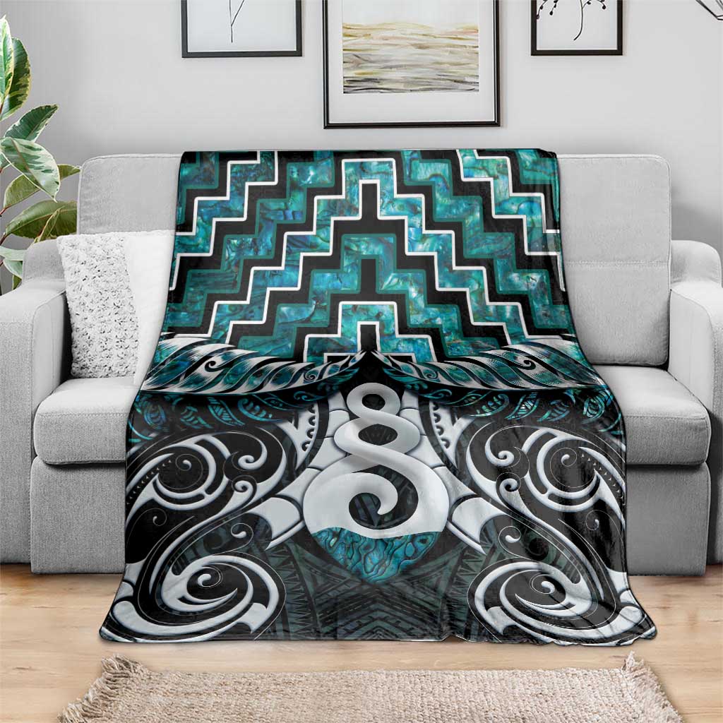 New Zealand Maori Blanket Poutama Pikorua Turquoise Paua Shell LT05 - Polynesian Pride