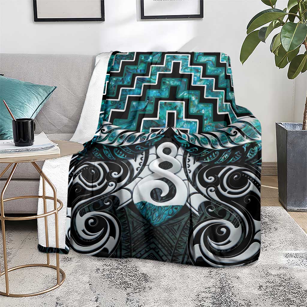 New Zealand Maori Blanket Poutama Pikorua Turquoise Paua Shell LT05 - Polynesian Pride