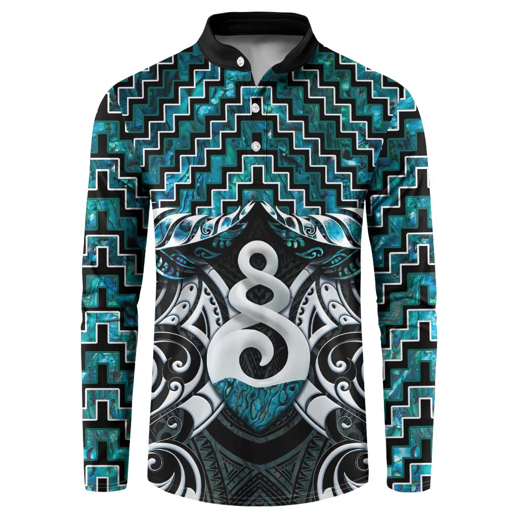New Zealand Maori Button Sweatshirt Poutama Pikorua Turquoise Paua Shell LT05 Turquoise - Polynesian Pride