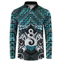 New Zealand Maori Button Sweatshirt Poutama Pikorua Turquoise Paua Shell LT05 Turquoise - Polynesian Pride