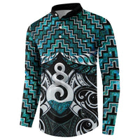 New Zealand Maori Button Sweatshirt Poutama Pikorua Turquoise Paua Shell LT05 - Polynesian Pride