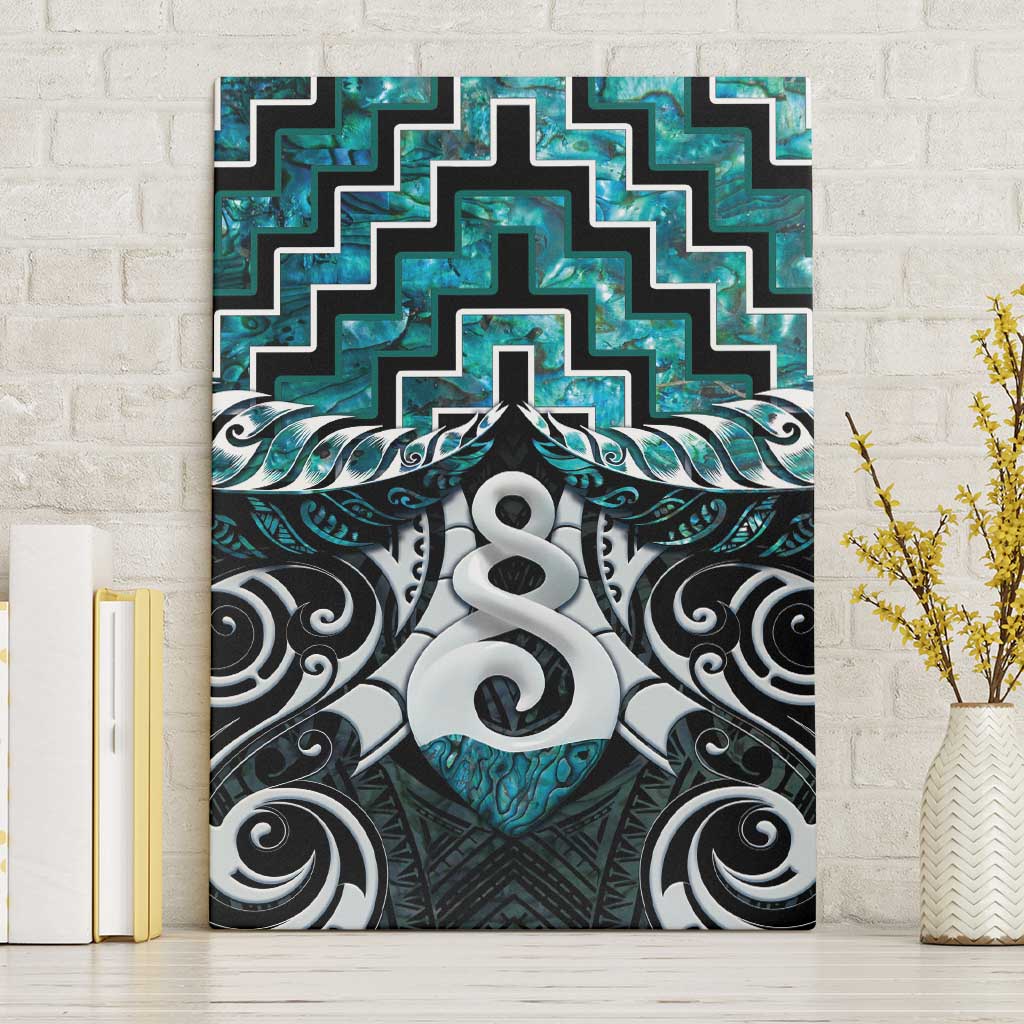 New Zealand Maori Canvas Wall Art Poutama Pikorua Turquoise Paua Shell LT05 Without Frame Turquoise - Polynesian Pride