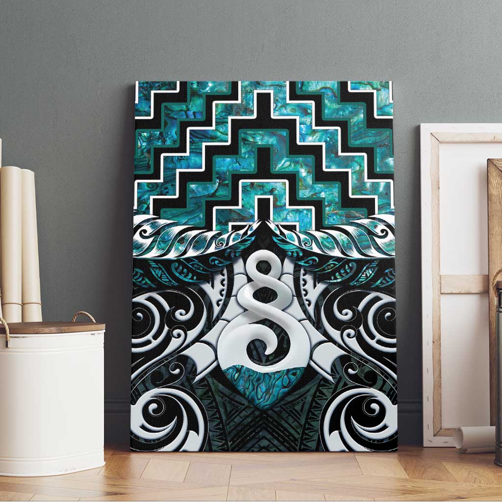 New Zealand Maori Canvas Wall Art Poutama Pikorua Turquoise Paua Shell LT05 - Polynesian Pride