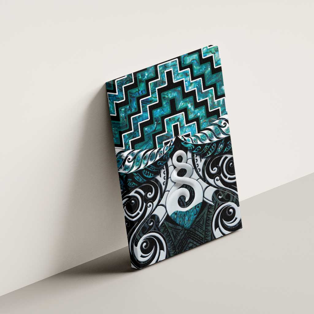 New Zealand Maori Canvas Wall Art Poutama Pikorua Turquoise Paua Shell LT05 - Polynesian Pride