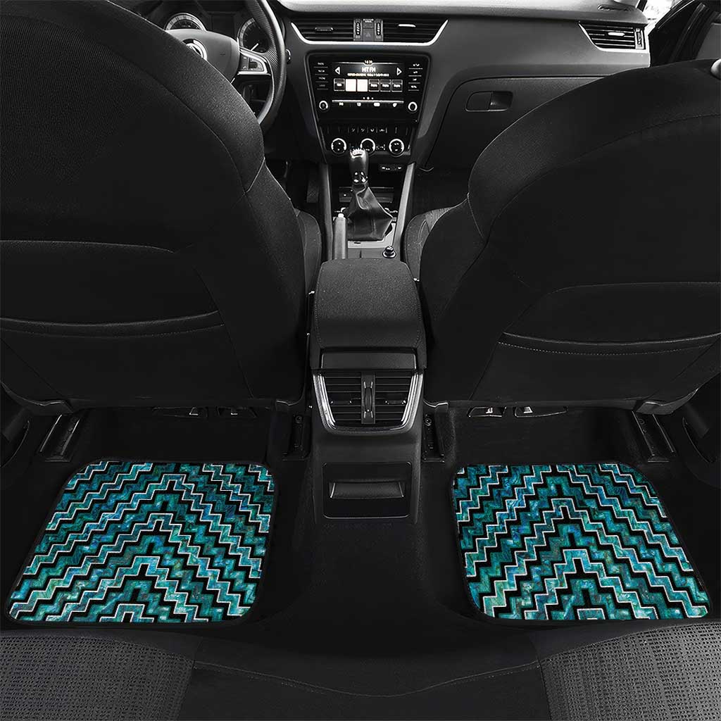 New Zealand Maori Car Mats Poutama Pikorua Turquoise Paua Shell LT05 Set 2pcs - Back Turquoise - Polynesian Pride