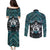 New Zealand Maori Couples Matching Puletasi and Long Sleeve Button Shirt Poutama Pikorua Turquoise Paua Shell
