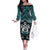 New Zealand Maori Family Matching Off The Shoulder Long Sleeve Dress and Hawaiian Shirt Poutama Pikorua Turquoise Paua Shell