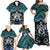 New Zealand Maori Family Matching Off Shoulder Maxi Dress and Hawaiian Shirt Poutama Pikorua Turquoise Paua Shell