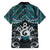 New Zealand Maori Family Matching Off Shoulder Maxi Dress and Hawaiian Shirt Poutama Pikorua Turquoise Paua Shell