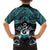 New Zealand Maori Family Matching Off Shoulder Short Dress and Hawaiian Shirt Poutama Pikorua Turquoise Paua Shell