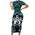 New Zealand Maori Family Matching Short Sleeve Bodycon Dress and Hawaiian Shirt Poutama Pikorua Turquoise Paua Shell