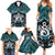 New Zealand Maori Family Matching Summer Maxi Dress and Hawaiian Shirt Poutama Pikorua Turquoise Paua Shell