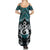 New Zealand Maori Family Matching Summer Maxi Dress and Hawaiian Shirt Poutama Pikorua Turquoise Paua Shell