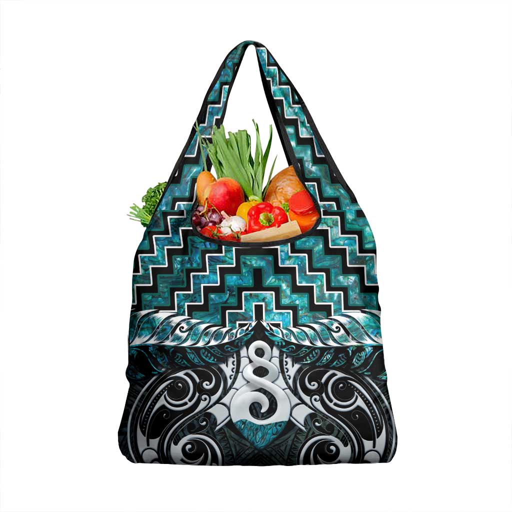 New Zealand Maori Grocery Bag Poutama Pikorua Turquoise Paua Shell LT05 1-pack One Size Turquoise - Polynesian Pride