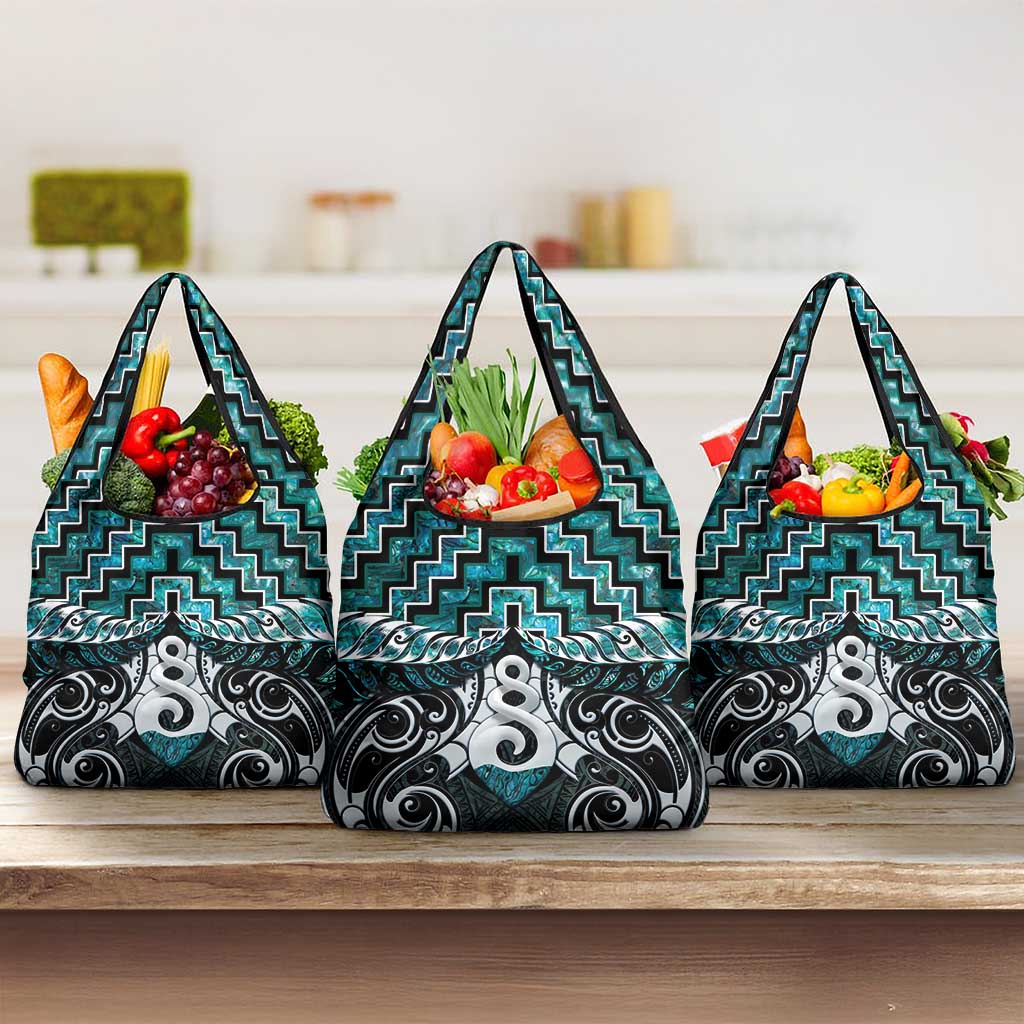 New Zealand Maori Grocery Bag Poutama Pikorua Turquoise Paua Shell LT05 3-pack One Size Turquoise - Polynesian Pride