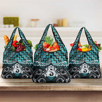 New Zealand Maori Grocery Bag Poutama Pikorua Turquoise Paua Shell LT05 3-pack One Size Turquoise - Polynesian Pride