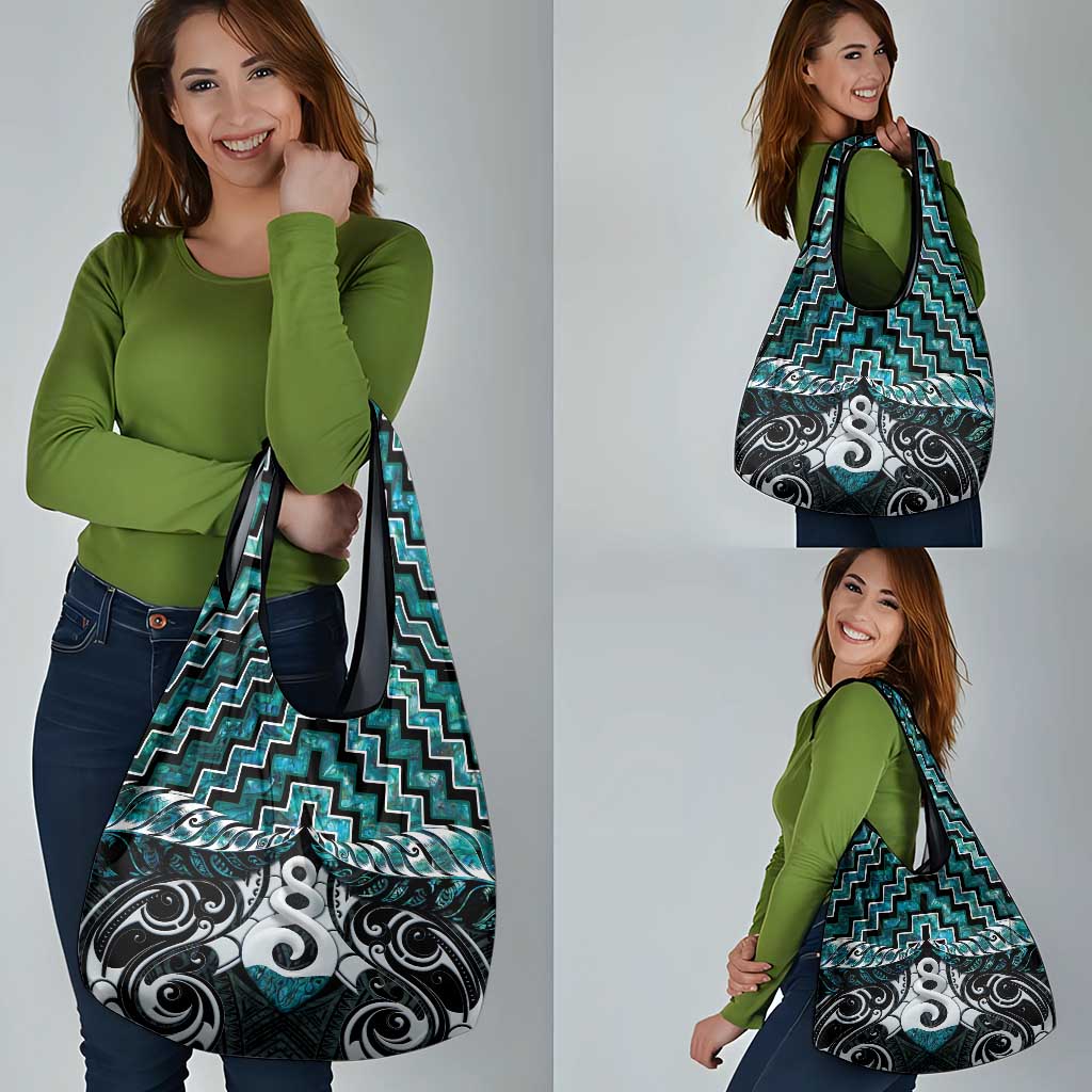 New Zealand Maori Grocery Bag Poutama Pikorua Turquoise Paua Shell LT05 - Polynesian Pride