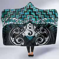New Zealand Maori Hooded Blanket Poutama Pikorua Turquoise Paua Shell LT05 One Size Turquoise - Polynesian Pride