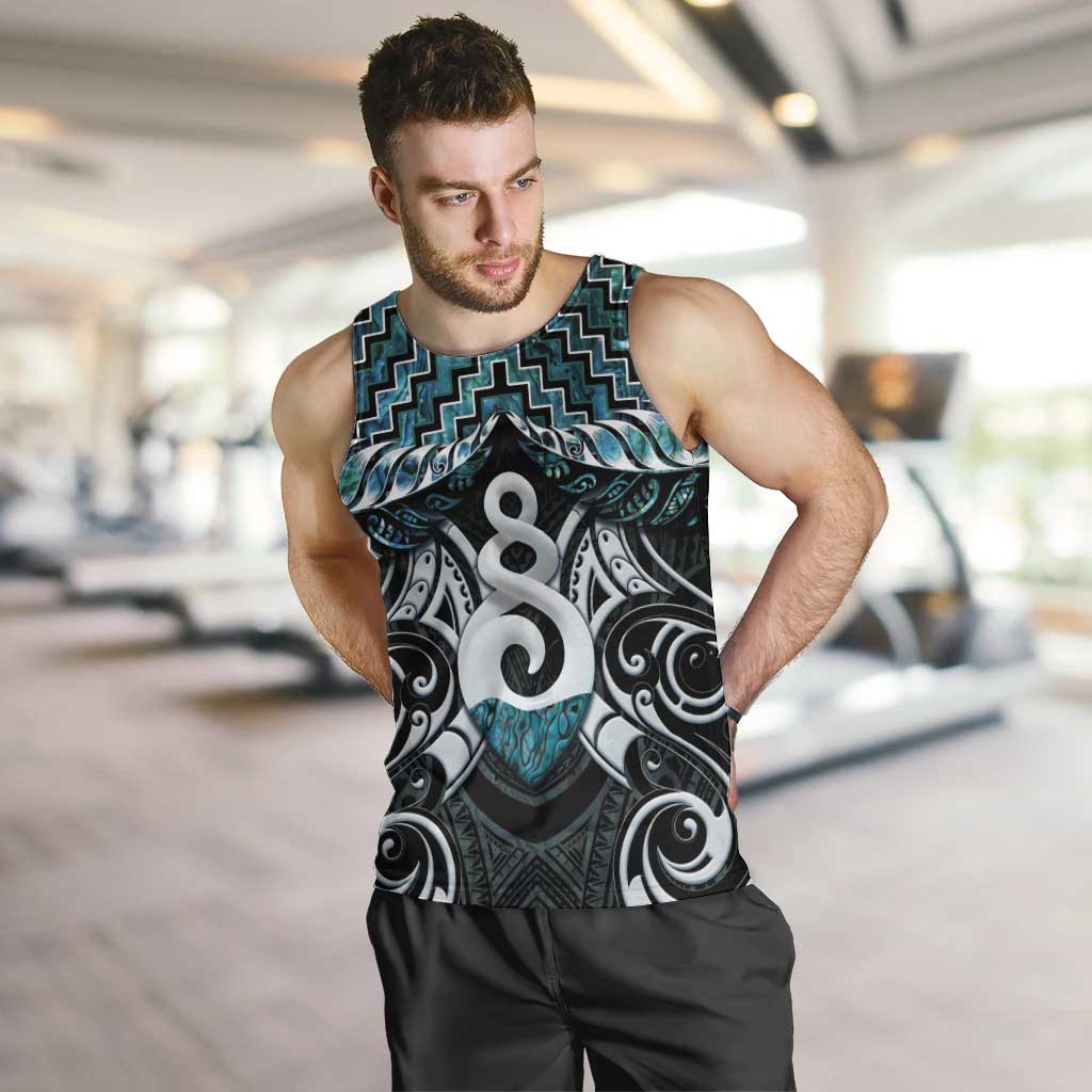 New Zealand Maori Men Tank Top Poutama Pikorua Turquoise Paua Shell LT05 Turquoise - Polynesian Pride