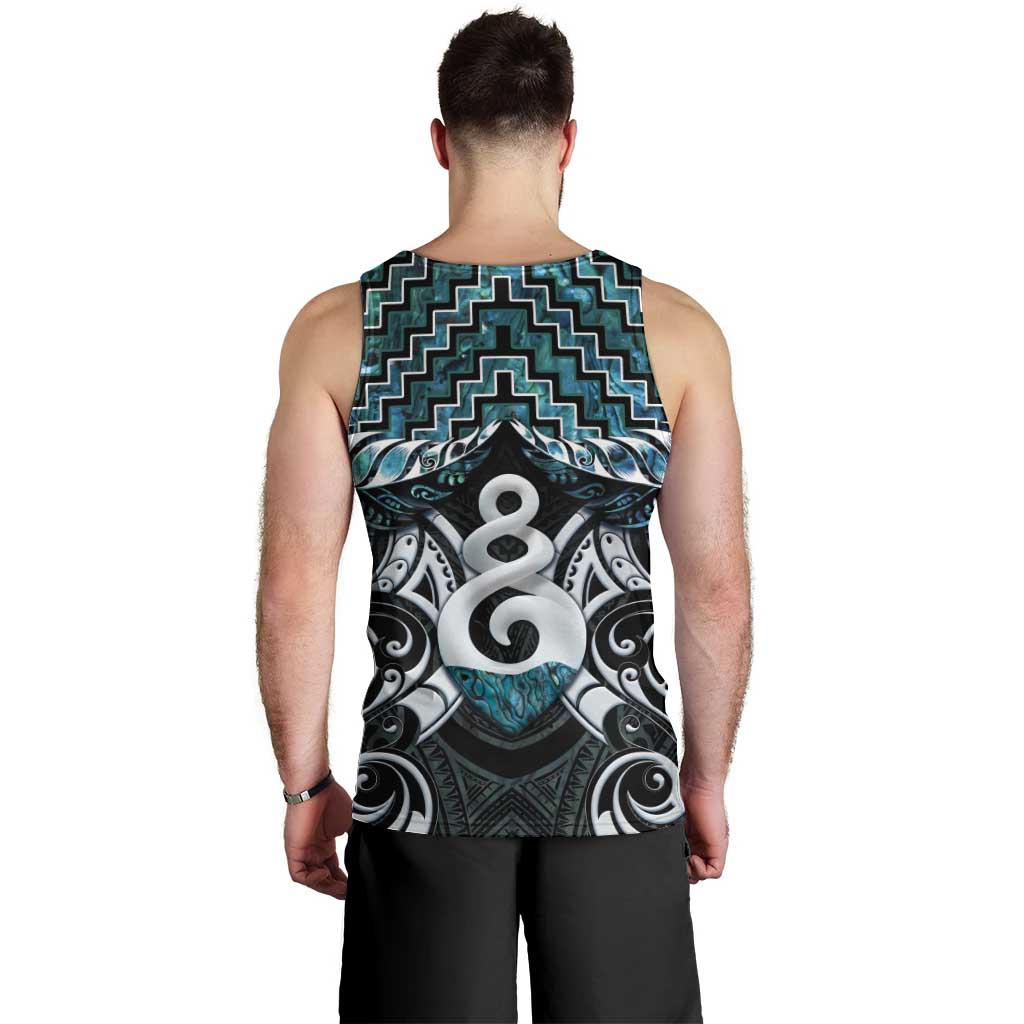 New Zealand Maori Men Tank Top Poutama Pikorua Turquoise Paua Shell LT05 - Polynesian Pride