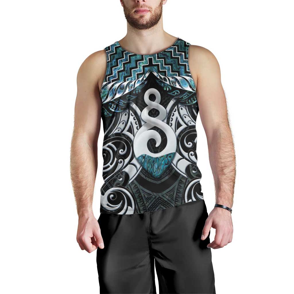 New Zealand Maori Men Tank Top Poutama Pikorua Turquoise Paua Shell LT05 - Polynesian Pride