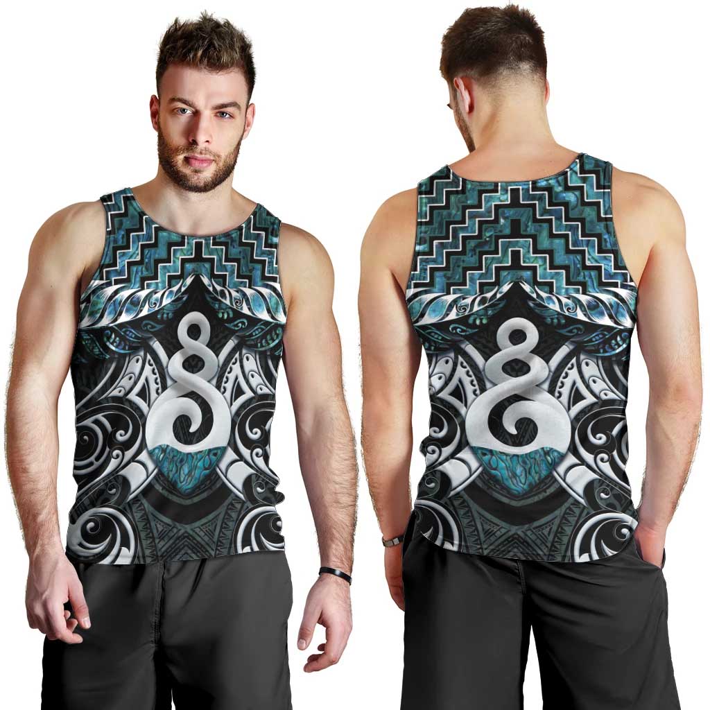 New Zealand Maori Men Tank Top Poutama Pikorua Turquoise Paua Shell LT05 - Polynesian Pride
