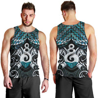 New Zealand Maori Men Tank Top Poutama Pikorua Turquoise Paua Shell LT05 - Polynesian Pride