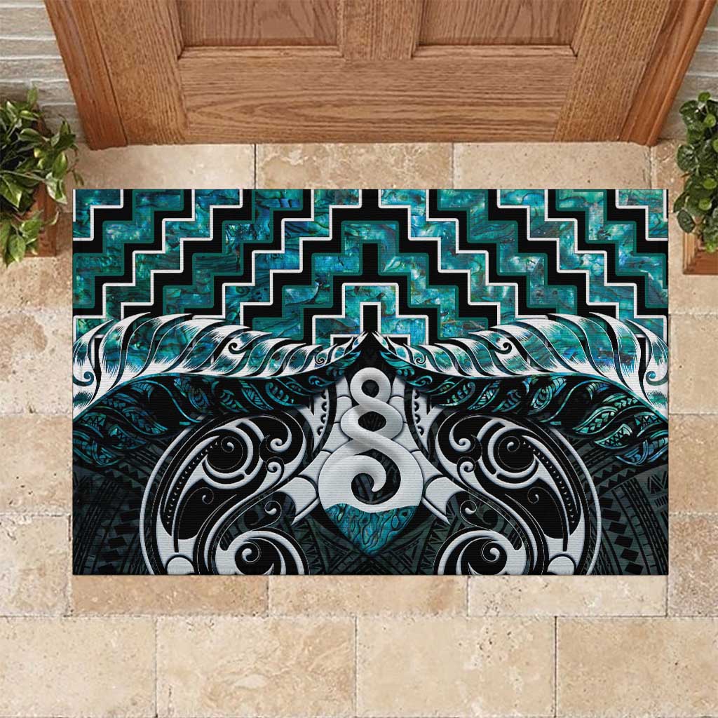 New Zealand Maori Rubber Doormat Poutama Pikorua Turquoise Paua Shell LT05 Turquoise - Polynesian Pride