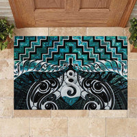 New Zealand Maori Rubber Doormat Poutama Pikorua Turquoise Paua Shell LT05 Turquoise - Polynesian Pride