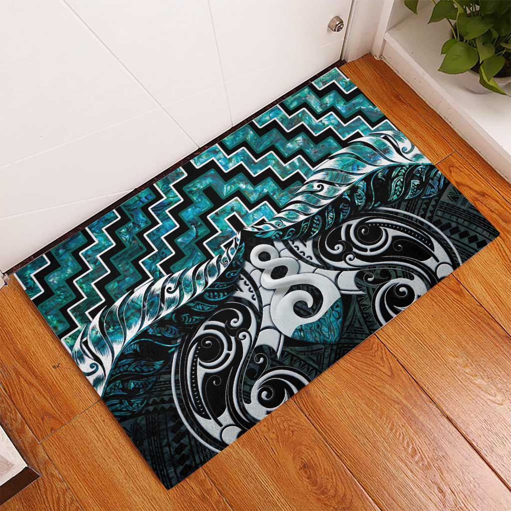 New Zealand Maori Rubber Doormat Poutama Pikorua Turquoise Paua Shell LT05 - Polynesian Pride