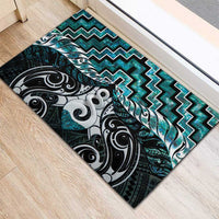 New Zealand Maori Rubber Doormat Poutama Pikorua Turquoise Paua Shell LT05 - Polynesian Pride