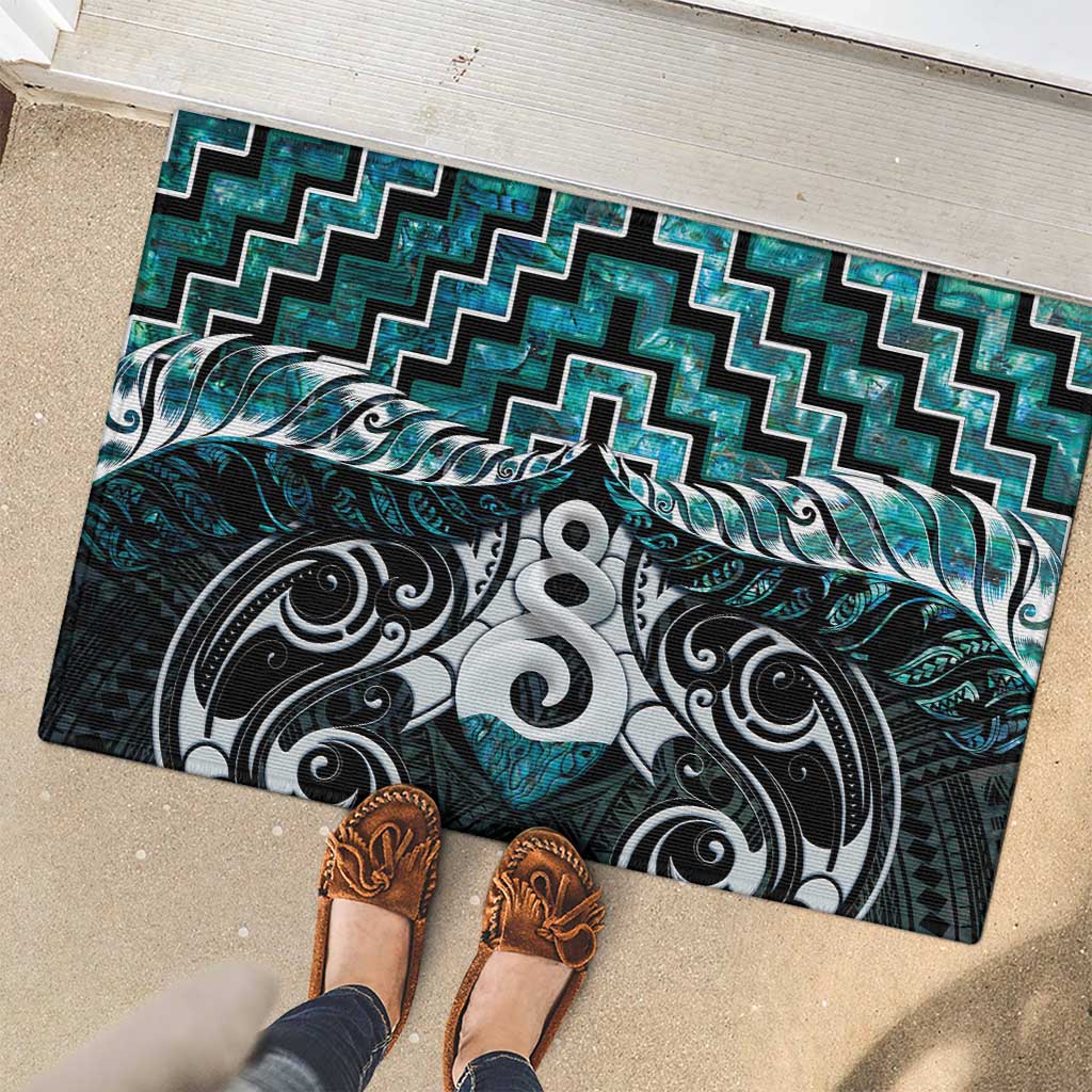 New Zealand Maori Rubber Doormat Poutama Pikorua Turquoise Paua Shell LT05 - Polynesian Pride