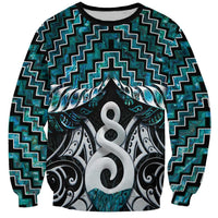 New Zealand Maori Sweatshirt Poutama Pikorua Turquoise Paua Shell