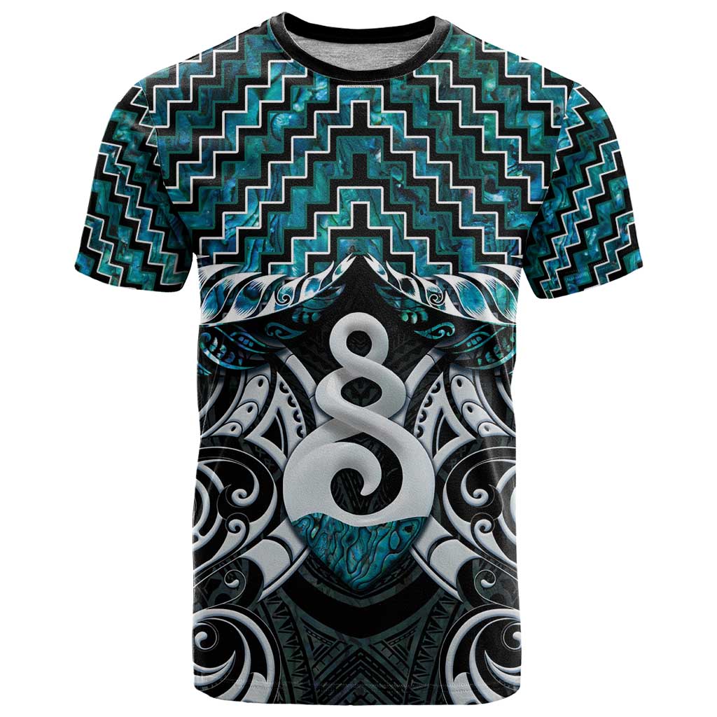New Zealand Maori T Shirt Poutama Pikorua Turquoise Paua Shell LT05 Turquoise - Polynesian Pride