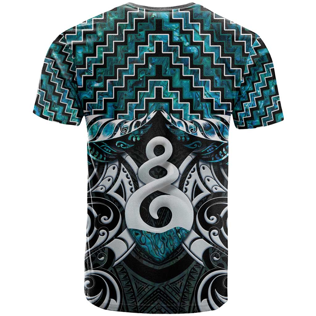 New Zealand Maori T Shirt Poutama Pikorua Turquoise Paua Shell LT05 - Polynesian Pride