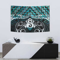 New Zealand Maori Tapestry Poutama Pikorua Turquoise Paua Shell