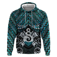 New Zealand Maori Zip Hoodie Poutama Pikorua Turquoise Paua Shell