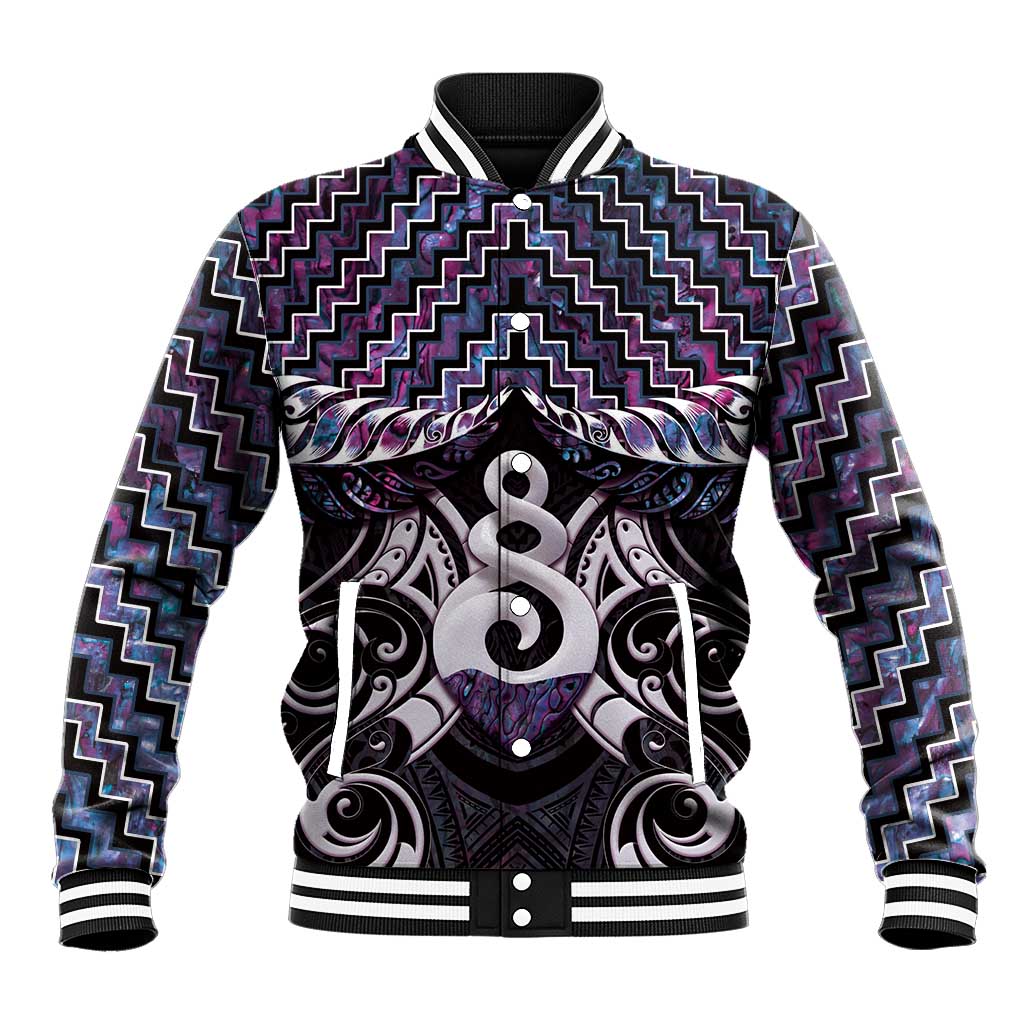 New Zealand Maori Baseball Jacket Poutama Pikorua Purple Paua Shell LT05 Unisex Purple - Polynesian Pride