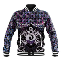 New Zealand Maori Baseball Jacket Poutama Pikorua Purple Paua Shell LT05 Unisex Purple - Polynesian Pride
