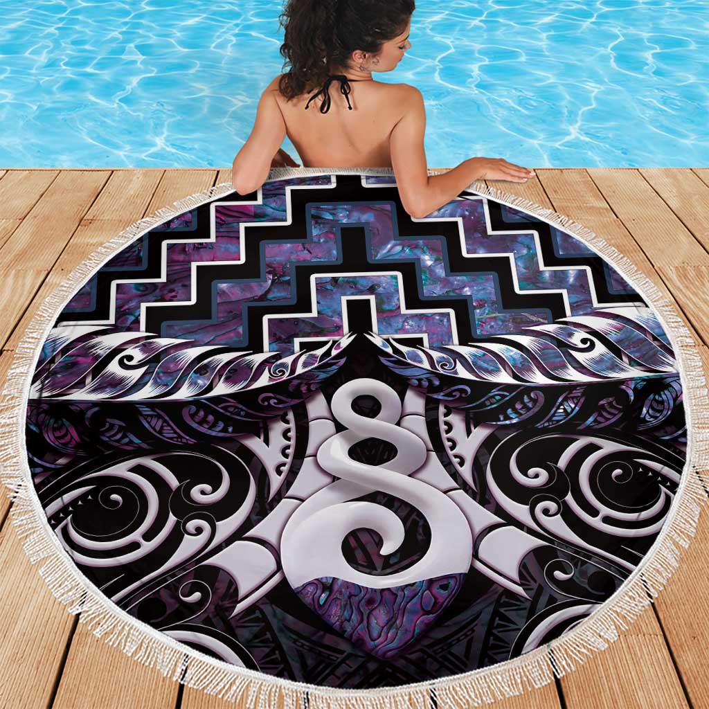 New Zealand Maori Beach Blanket Poutama Pikorua Purple Paua Shell LT05 - Polynesian Pride