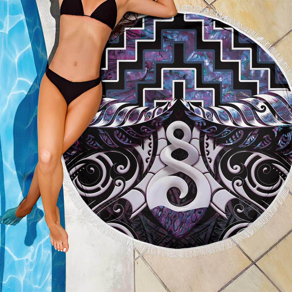 New Zealand Maori Beach Blanket Poutama Pikorua Purple Paua Shell LT05 - Polynesian Pride