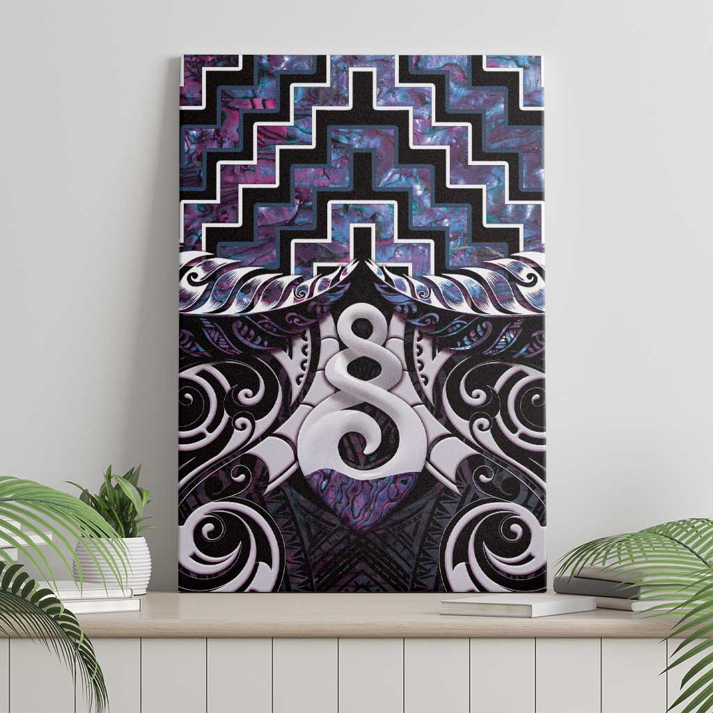 New Zealand Maori Canvas Wall Art Poutama Pikorua Purple Paua Shell LT05 - Polynesian Pride