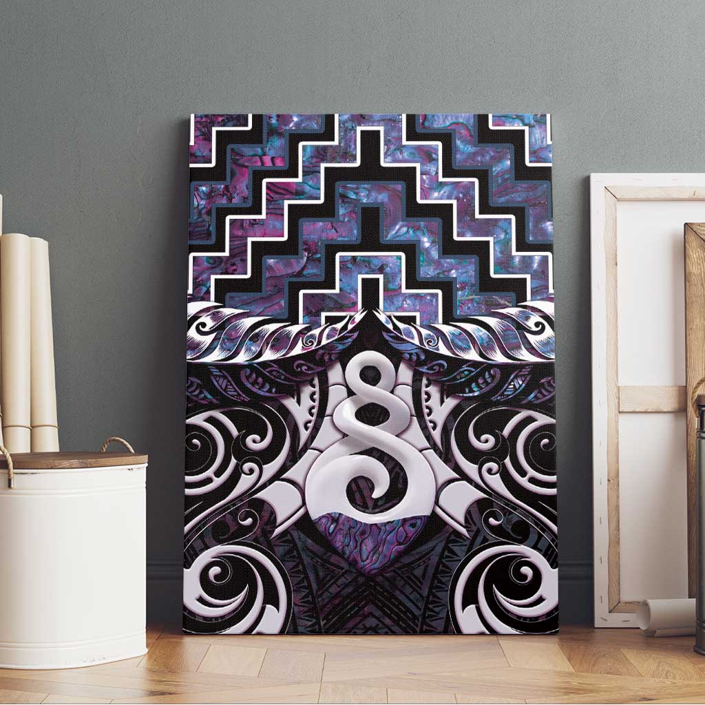 New Zealand Maori Canvas Wall Art Poutama Pikorua Purple Paua Shell LT05 - Polynesian Pride