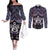 New Zealand Maori Couples Matching Off The Shoulder Long Sleeve Dress and Long Sleeve Button Shirt Poutama Pikorua Purple Paua Shell