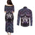 New Zealand Maori Couples Matching Puletasi and Long Sleeve Button Shirt Poutama Pikorua Purple Paua Shell